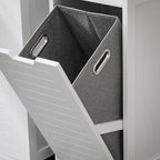 Haotian Small Tilt-Out Laundry Hamper Cabinet, Skinny Bathroom Storage Cabinet for Clothes Organization with Hidden Basket & Shelf, White BZR122-W