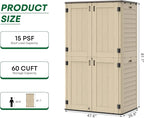 Vertical Outdoor Storage Shed, 60 Cu.Ft Resin Storage Cabinet Waterproof with Lockable Floor, All-Weather Tall Backyard Shed for Patio Furniture, Garage, Garden, Porch (Khaki)
