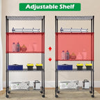 PayLessHere | 5-Tier Wire Shelf with Wheels | 14"x30"x60" | Black | Adjustable Racks | Heavy-Duty Storage Shelves, Holds Upto 220 lbs | Rust-Resistant, No-Tool Assembly | for Home, Garage Shelving