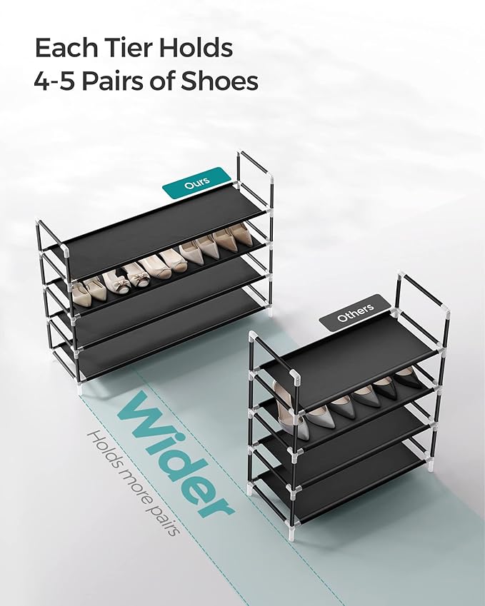 SONGMICS 4-Tier Shoe Rack, Shoe Storage for Hallway Closet, Slim and Space-Saving, Metal Frame, Non-Woven Fabric Shelves, Black ULSH054B01