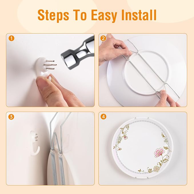 3 Pack Plate Hangers for The Wall, Suitable for 8-10 inch Art Plate, Stainless Steel Invisible Heavy Duty Wire Plate Holder with Wall Hooks, Plate Hangers for Displaying Plates, Platter, Dish, Silver