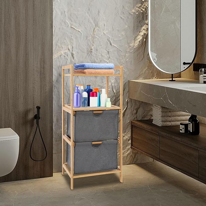 Laundry Sorters Basket,4 Tier Bamboo Laundry Basket With 2 Detachable Baskets,Professional Metal Laundry Basket Organization,Laundry Basket Organizer,Bathroom,Etc