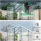 Polycarbonate Greenhouse with Rain Gutter and Roof Vent, Raised Base and Anchor Aluminum Heavy Duty Walk-in Green House, Outdoor Patio Sunroom for All Season (Green, 97*72.83*86.42in)