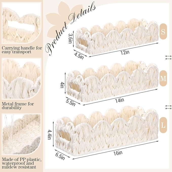 3Pack Toilet Paper Basket for Organizing Scalloped Edge Wicker Basket with Handles Toilet Tank Paper Holder Storage for Bathroom Bedroom Countertop Shelf Decor (Beige,Plastic)