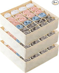Beige 24 Grid 3 Pack Foldable Underwear Sock Storage Organizer, Non-Woven Fabric Closet Drawer Divider Bins for Socks, Ties, Baby Clothes, Dresser & Wardrobe Organization Boxes (Beige 3 Pack)