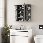 Shintenchi Bathroom Wall Cabinet with Mirror, Mounted Medicine Cabinets with 4 Internal and 6 Open Shelves, Mirrored Door Over the Toilet Storage, Gray