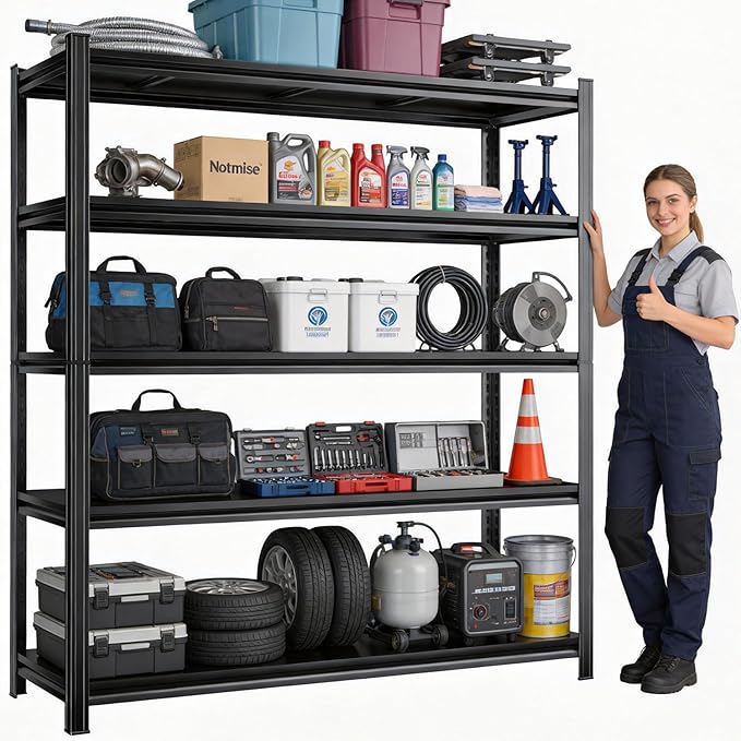 71" H x 40" W x 18" D Heavy Duty Metal Shelving, 5-Tier Adjustable Storage Shelves, 3000lb Capacity Freestanding Shelf Unit for Garage, Warehouse, Workshop