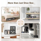 12 Packs Clear Plastic Shoebox With Magnetic Door, X-Large(14"× 10" × 7") Stackable Shoe Box Storage With Lids, Multifunctional Sneaker Containers, Toy Storage, Space-Saving Shoe Rack White
