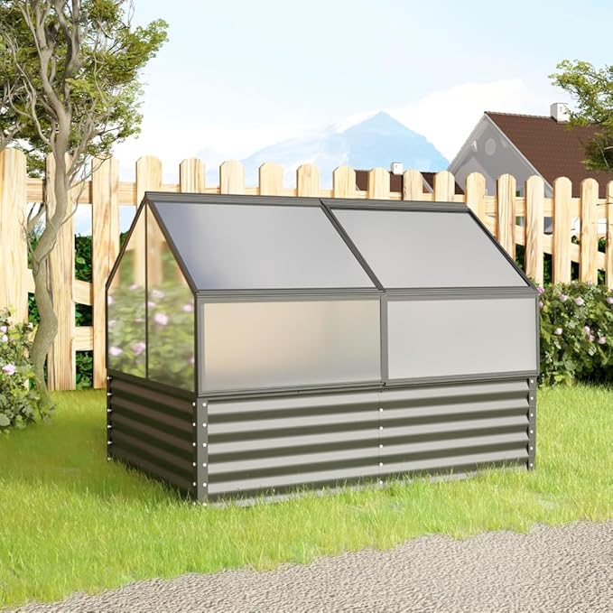 Heavy-Duty Outdoor Garden Shed with Aluminum Alloy Frame, Hinged Door, and Stable Foundation for Secure Storage (Large Raised Flower Bed and Greenhouse Sets)
