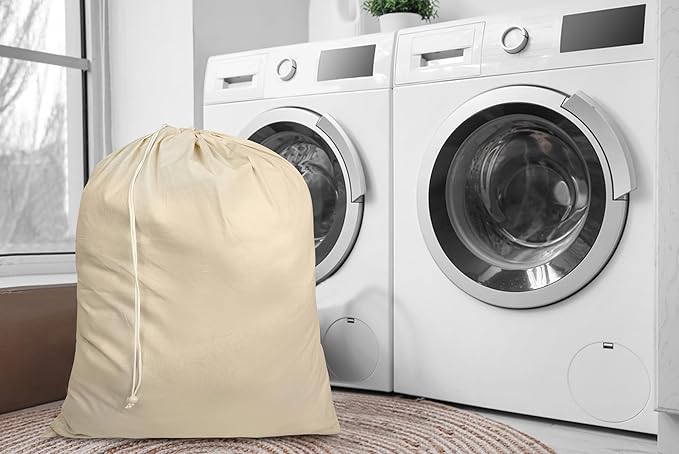 4 Pack Reusable Laundry Bags - 100% Cotton Multi Purpose Travel Laundry Bag - Durable & Machine Washable - Large Laundry Bag 28 x 36"