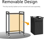 Laundry Hamper with Shelf, Laundry Basket with 1 Pull-Out Removable Bags, 1 x 18.3 Gallons(69L), Metal Frame, Lockable Wheels, for Laundry Room and Bedroom