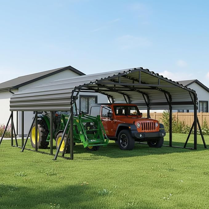 20X20 FT Metal Carport, Heavy Duty with Reinforced Galvanized Carports, Feature Weather Resistant Shelter Carport Canopy, Oversized Car Port for Boats, Cars, Trucks, and Tractors