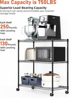 Simple Deluxe Shelving Unit - 3 Tier Shelf for Garage Storage, Black, 24.02" W x 13.78" D x 29.92" H, 750 Lbs Capacity, Adjustable Shelves, Leveling Feet, Caster Wheels for Easy Mobility,Black