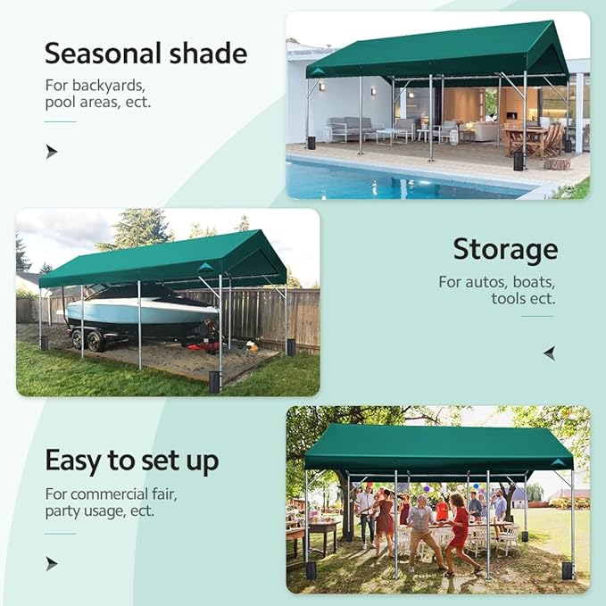 ADVANCE OUTDOOR 12x20 ft Canopy Garage Heavy Duty Carport Car Boat Shelter Party Tent, Adjustable Peak Height from 9.5ft to 11ft, Green