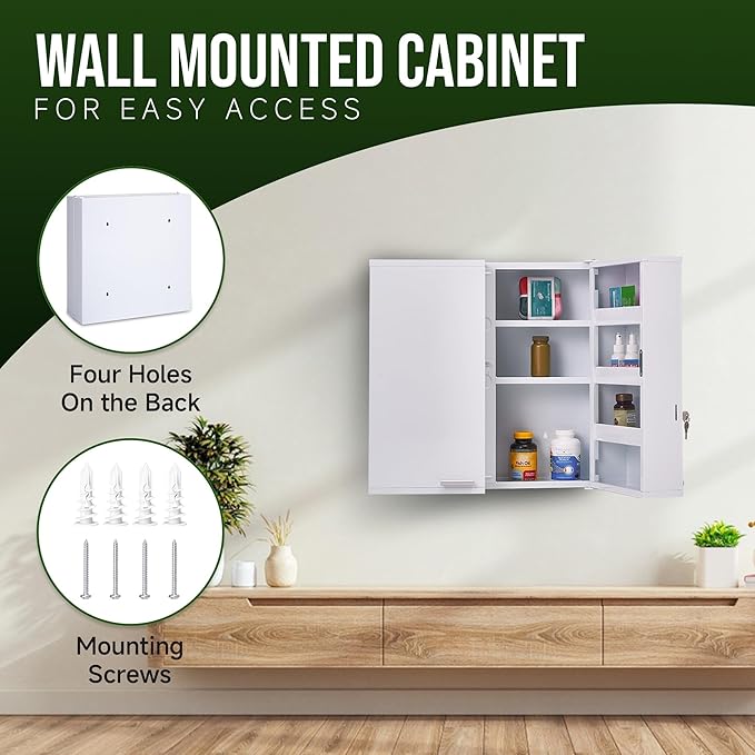 Large Locking Medicine Cabinet Wall Mounted - Metal Medical Cabinet with 11 Shelves - Medicine Cabinet with Lock and Keys for Safe Medication Storage