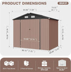 Aoxun Outdoor Storage Shed with Floor - 8x6 FT Metal Shed with Lockable Doors & Air Vents, Waterproof Outside Storage Shed for Tool, Garbage Can, Bike, Mower, for Backyard Garden Patio, Brown