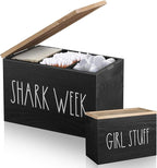 Tampons Holder for Bathroom, Pad and Tampon Organizer with Tray Lid, Wooden Feminine Product Shark Week Tampon Storage Organizer, Bathroom Accessories Small Storage Box - Black