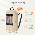Lifewit Laundry Bag, Extra Large Laundry Backpack with Shoulder Straps and Mesh Pocket for Laundromat, Heavy Duty Laundry Bag Backpack for Dirty Clothes for College Dorm/Travel/Apartment, 90L, Khaki