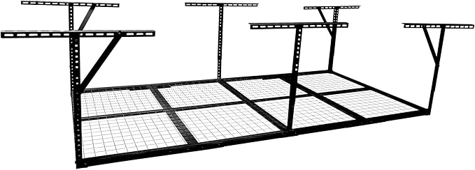 3 X 8 FT Garage Ceiling Storage Racks, Heavy Duty Overhead Garage Storages Rack with Adjustable Hight, Metal Hanging Garages Storage Rack with Support Rod, 22''- 40" Adjustable, 600 LBS (Black, 3x8FT)
