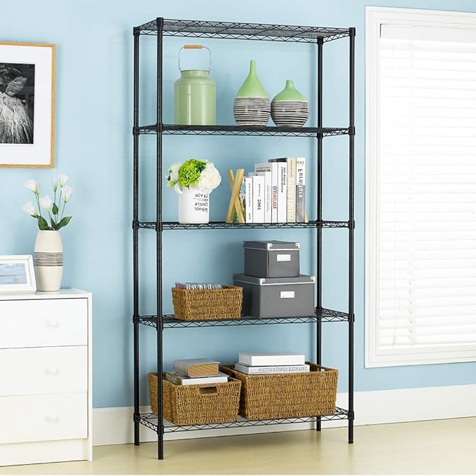 PayLessHere | 5-Tier Wire Shelf | 36"x14"x72" | Black | Adjustable Racks | Heavy-Duty Storage Shelves, Holds Upto 1250 lbs | Rust-Resistant, No-Tool Assembly | for Home, Garage Shelving