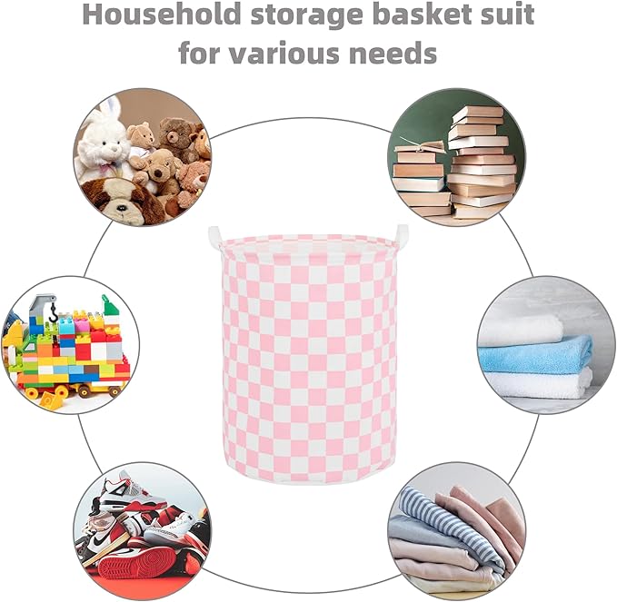 Large Foldable Laundry Basket Organizer Holder portable tall collapsible laundry hamper nusery Storage Basket Bin with Handles (Waterproof Lining, Pink Racing Flag)