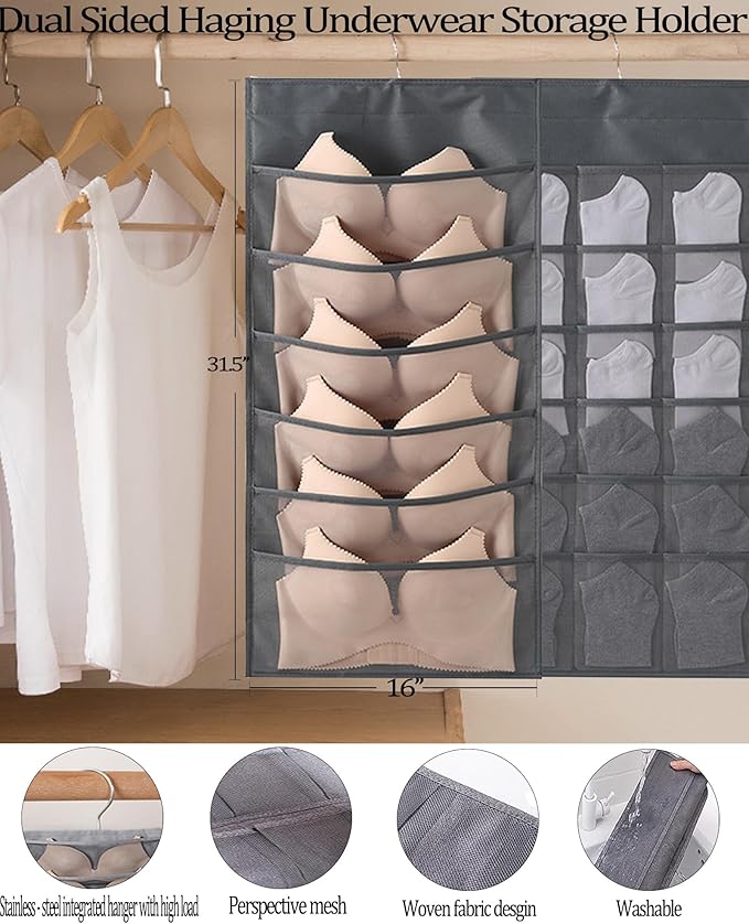 Large Collapsible Laundry Basket Hamper with Easy Carry Handle 65L, 5 in 1 Freestanding Clothes Hamper for Laundry, with Laundry Bags, Absorbing film, Storage Bin, Hanging Underwear Organizer