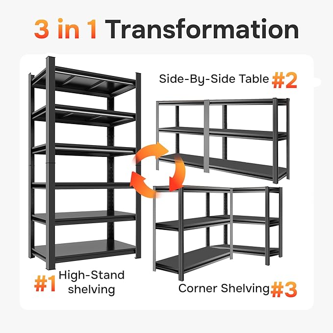 Metal Garage Shelving, 6-Tier 78" H x 35.4" W x 17.7" D Tall Heavy Duty Storage Shelves Unit, Adjustable & Sturdy, Rust-Resistant Utility Rack for Pantry, Kitchen, Basement, Warehouse
