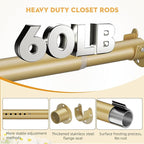 1.3 Inch Diameter Closet Rods for Hanging Clothes 17-87 Inch Adjustable, Metal Heavy Duty Closet Pole, Gold Closet Bar for Hanging Clothes, Suitable for Closet, Wardrobes, Bathroom, Windows