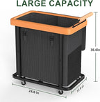 190L (50 Gal) Extra Large Fashion Laundry Hamper 2 Section with Lid, Rolling Laundry Basket Hamper with Handle, Laundry Organizer Storage Cart with Sturdy Metal Frame for Laundry Room, Hotel, black