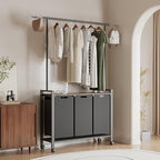 Laundry Sorter Cart with Extendable Hanging Rod, Compact 3 Section Laundry Hamper On Wheels for Apartments, Rolling Laundry Organizer, Dirty Cloth Hamper for Bathroom Laundry