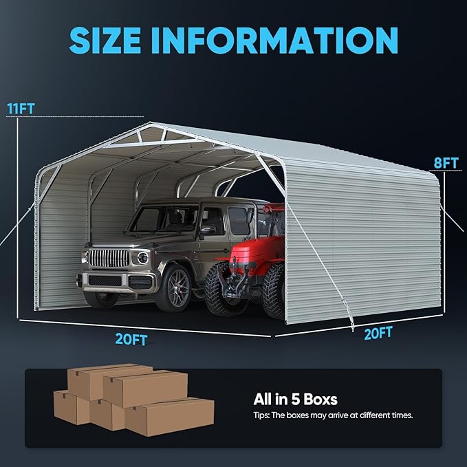 Quictent 20x20 ft Heavy Duty Double-car Metal Carport, Fully Shaded Outdoor Garage Side Canopy with Side Panels and Pre-drilled Holes, Suitable for Parking Cars, Boats and Agricultural Equipment