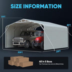 Quictent 20x20 ft Heavy Duty Double-car Metal Carport, Fully Shaded Outdoor Garage Side Canopy with Side Panels and Pre-drilled Holes, Suitable for Parking Cars, Boats and Agricultural Equipment