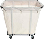 Household Essentials Commercial Laundry Cart with Rolling Caster Wheels, Natural Canvas Liner with Black Steel Frame