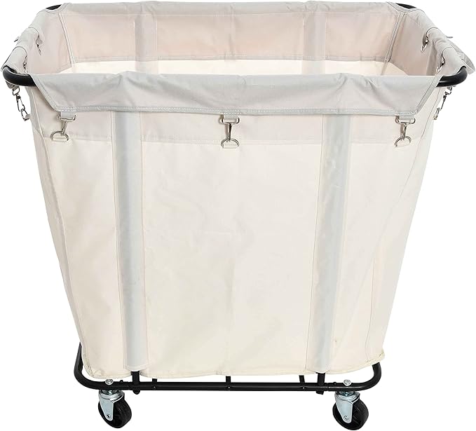 Household Essentials Commercial Laundry Cart with Rolling Caster Wheels, Natural Canvas Liner with Black Steel Frame