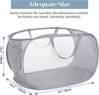 2 Pcs Durable Collapsible Laundry Baskets - Reinforced Mesh Pop Up Laundry Hamper with Pocket, Foldable Dirty Clothes Hamper with Carry Handles for Laundry, Bathroom, Kids Room, Dorm or Travel Grey