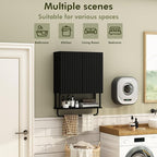 RUSTOWN Fluted Bathroom Wall Cabinet with 2 Doors, 3-Tier Modern Farmhouse Medicine Cabinet, Over The Toilet Storage Cabinet with Adjustable Shelf and Towel Bar (Black, Medium)