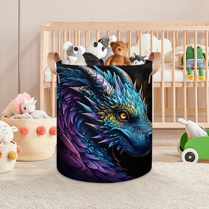 TropicalLife Collapsible Laundry Basket Cool Dragon Large Laundry Hamper Waterproof Storage Bins with Leather Handles Clothes Nursery Hampers for Bathroom Bedroom Toy Organizer