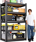 71"H Heavy Duty Garage Shelving - 1900 LBS Capacity 5-Tier Metal Storage Shelves, 71"H x 28"W x 12"D Adjustable Steel Utility Rack, Compact Storage Shelf for Pantry, Closet, Basement, Shed - Black