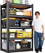 71"H Heavy Duty Garage Shelving - 1900 LBS Capacity 5-Tier Metal Storage Shelves, 71"H x 28"W x 12"D Adjustable Steel Utility Rack, Compact Storage Shelf for Pantry, Closet, Basement, Shed - Black