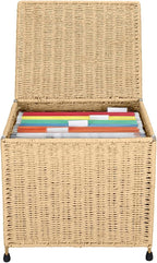 URFORESTIC Seagrass File Filing Cabinet File Box Organizer | Collapsible Letter Size Hanging File Box Organizers with Lid | Decorative Seagrass Filing & Storage Office Box | Letter Size (Natural)