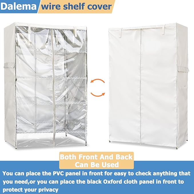 Wire Rack Covers,Heavy Duty 600D Dustproof Waterproof Storage Rack Covers for Metal Shelves,Storage Shelf Cover with Zipper for Wire Shlef,30''W x 14''D x 63''H,Beige with Clear Front