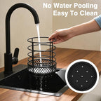 Metal Kitchen Utensil Holder for Kitchen Counter-5.43 x 5.98 inch, Black Utensil Crock for Spatula, Spoon, Fork & Knife, Rustproof Organizer