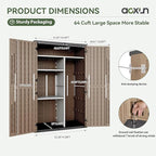 Aoxun Outdoor Storage Shed with Metal Shelving Kit & Floor, 64 Cu.Ft Large Outdoor Storage Cabinet, Waterproof Vertical Resin Shed for Garden Tools, Pool Equipment, Brown