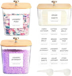 3 Pack Laundry Room Organization Storage Containers, Plastic Clear Laundry Pods Container & Dryer Sheet Holder Jars with Lids, Scoops & Labels for Detergent, Powder, Dryer Balls, Beads