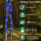 TECEUM Rope – 90 Feet x 1/4 Inch (7mm) – Patriot Mix – Strong All-Purpose Utility Rope – Camping, Crafting, Flag Pole, Indoor & Outdoor – Polypropylene Nylon Poly Lightweight Diamond Braided Cord