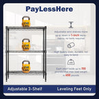 PayLessHere | 3-Tier Wire Shelf | 23"x13"x30" | Black | Adjustable Racks | Heavy-Duty Storage Shelves, Holds Upto 450 lbs | Rust-Resistant, No-Tool Assembly | for Home, Garage Shelving