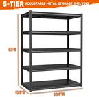 Metal Shelf Adjustable Garage Shelving Unit 3000 LBs Storage Shelves Heavy Duty, 5 Tier Industrial Storage Racks Utility Shelf Organiazation for Tools Garage Basement Warehouse 39.4"W*15.8"D*63"H