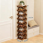 The 9-Tier No-Assembly Bamboo Rack, 2026 Upgraded Foldable Bamboo Shoe Rack, Space-Saving Organizer for Shoes, No Assembly Narrow Shoe Shelf for Entryway Closet Dorm (Brown,5-Tier)
