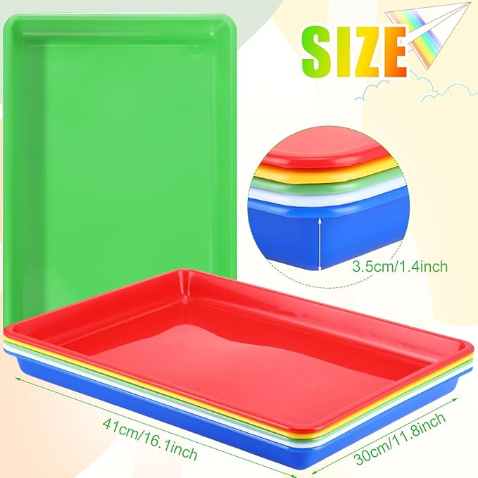 Hoteam 10 Pcs Flat Storage Organizer Tray Bin Letter Size Paper Tray for Classroom Plastic Stackable File Organizer for School Office Teacher Book Organization(Bright Color,16.14 x 11.81 x 1.38 Inch)