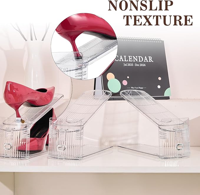 Adjustable Shoe Slots Organizer,10PACK Transparent Shoe Stackers Shoe Rack Holder Shoe Space Savers Double Layer Stack Shoe Racks for Closet Organization(Transparent)